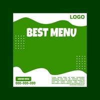 Green and white social media template with a best menu message. vector