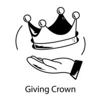 An icon of giving crown in sketchy style vector