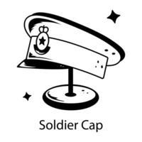 A hanging soldier cap icon in doodle style vector
