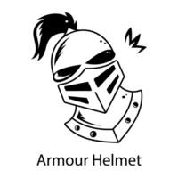 An armour helmet icon designed in doodle style vector