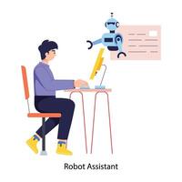 Person talking with robot assistant, flat illustration vector