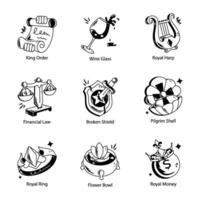 Doodle style icon of warrior shield with cross swords vector