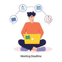 A flat illustration of hardworking employee meeting deadline vector