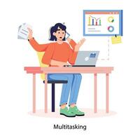A flat character illustration denoting multitasking employee buy in work vector