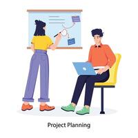 A flat character illustration showing team working on project planning vector