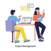 A flat illustration showing team discussing project management plan vector
