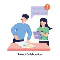 A flat character illustration of project collaboration discussion vector