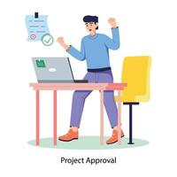 Employee is happy for project approval, flat illustration vector