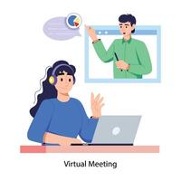 Character based flat illustration of virtual meeting vector