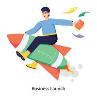 Person with a rocket is denoting business launch, flat illustration vector