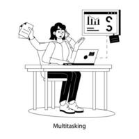 A flat character illustration denoting multitasking employee buy in work vector