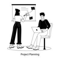 A flat character illustration showing team working on project planning vector