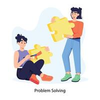 Team members finding problem solving solutions, flat illustration vector