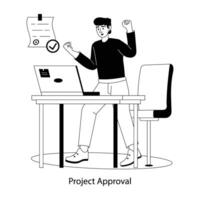 Employee is happy for project approval, flat illustration vector