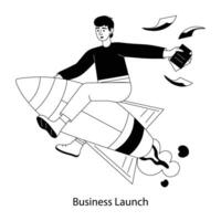 Person with a rocket is denoting business launch, flat illustration vector