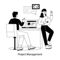 A flat illustration showing team discussing project management plan vector