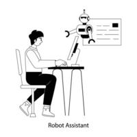 Person talking with robot assistant, flat illustration vector