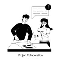 A flat character illustration of project collaboration discussion vector