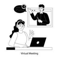 Character based flat illustration of virtual meeting vector