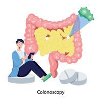 Character based flat illustration of colonoscopy vector