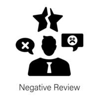 Solid icon showing customer with negative review vector