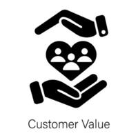 People with protection hands denoting customer value, solid icon vector