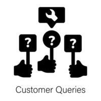 A filled style icon of customer queries placards vector