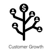 A solid icon of customer growth tree vector