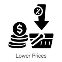 Lower prices icon designed in solid style vector