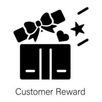 A filled style icon of customer reward box vector