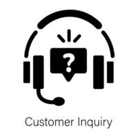 Headset with message showing customer inquiry, solid icon vector