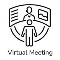 Easy to edit line style icon of virtual meeting vector
