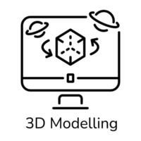 Well-designed line icon showing 3d modelling vector