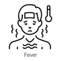 Line icon is showing a sick person suffering from high fever vector