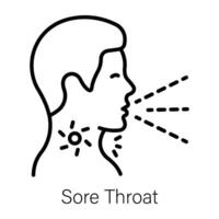 Outline icon denoting a person with sore throat is coughing vector