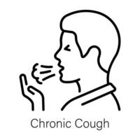 A line icon showing a person suffering from chronic cough vector