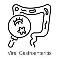 A line style icon of viral gastroenteritis checkup with magnifier vector
