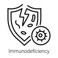 Shield with virus denoting immunodeficiency, outline icon vector