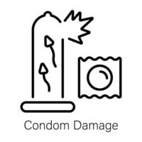 An outline style icon of condom damage vector