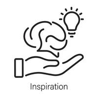 Brain with lightbulb denoting inspiration, line icon vector