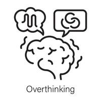 Brain with chat bubbles denoting overthinking, line icon vector