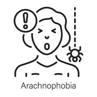 Line style icon showing person with arachnophobia vector