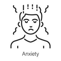 Line style icon denoting a person with anxiety vector