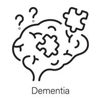 Brain with puzzle pieces showing dementia, line icon vector