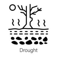 Barren tree land denoting drought, line icon vector