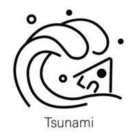 Outline style icon of tsunami natural disaster vector