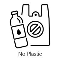A line style icon of no plastic material vector