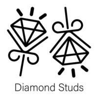 Diamond studs icon designed in line style vector