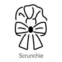 Scrunchie with a cute ribbon bow, line icon vector