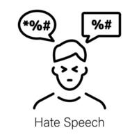 A line icon showing a person giving hate speech vector